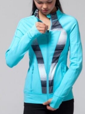 Ivivva Lululemon Perfect Your Practice Jacket Zip Up Blue Black White Size 12